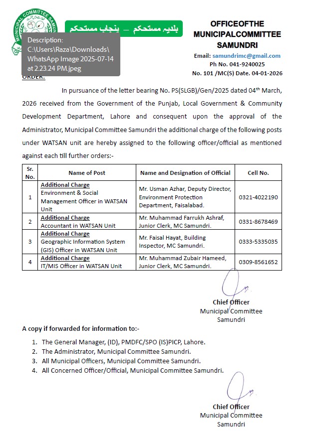 WATSAN Unit Staff Orders  
